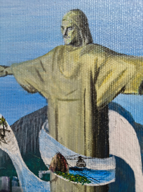 Detalhe do Cristo Redentor pintado à mão por Amanda Pacifico